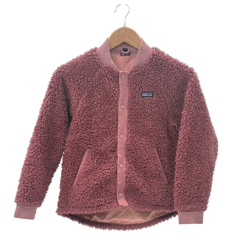 Patagonia Jacket Retro X Bomber Snap Girls Size 10 Medium Pink Maybe Pile Sherpa
